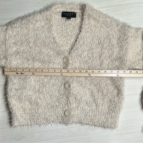 Laundry By Shelli Segal Sweater Eyelash Cream Knit Cardigan Womens Size S - Picture 5 of 13